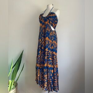 ANTHROPOLOGIE Verb Pallahvi Singhee CUT OUT Tropical Halter Maxi Dress SZ MED